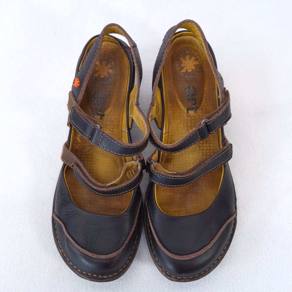 Art Company Mary Jane Wedge Sandals Brown Sz 38 Leather Gorpcore Cottagecore - Picture 6 of 12